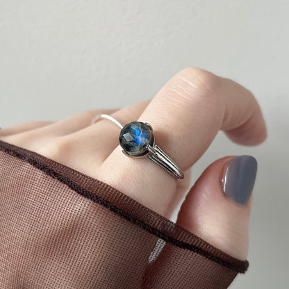 [ onyx, labradorite & crystal ] croissant silver