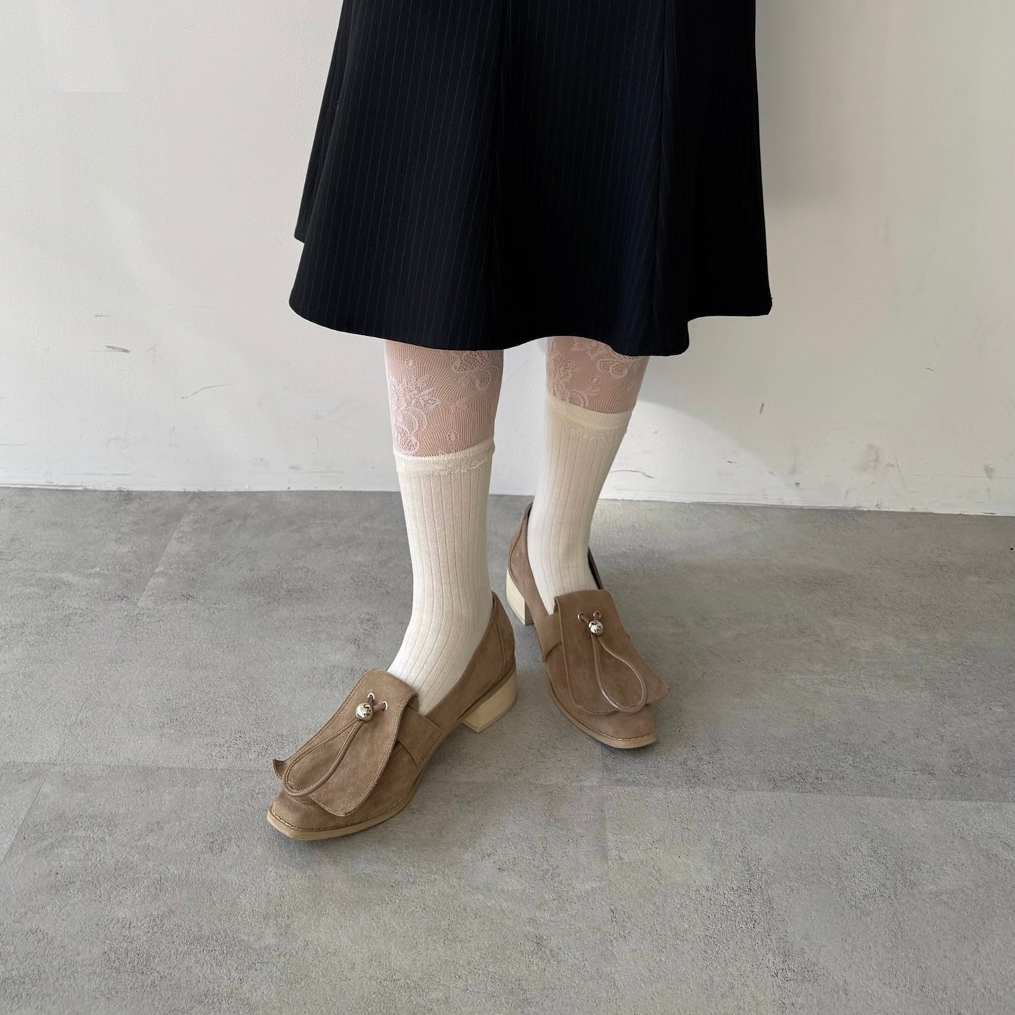 【WHITE】layered lace socks