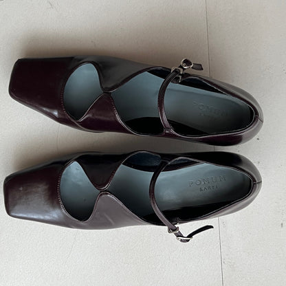 【Brown】square toe maryjane pumps【サンプル品(返品不可)】