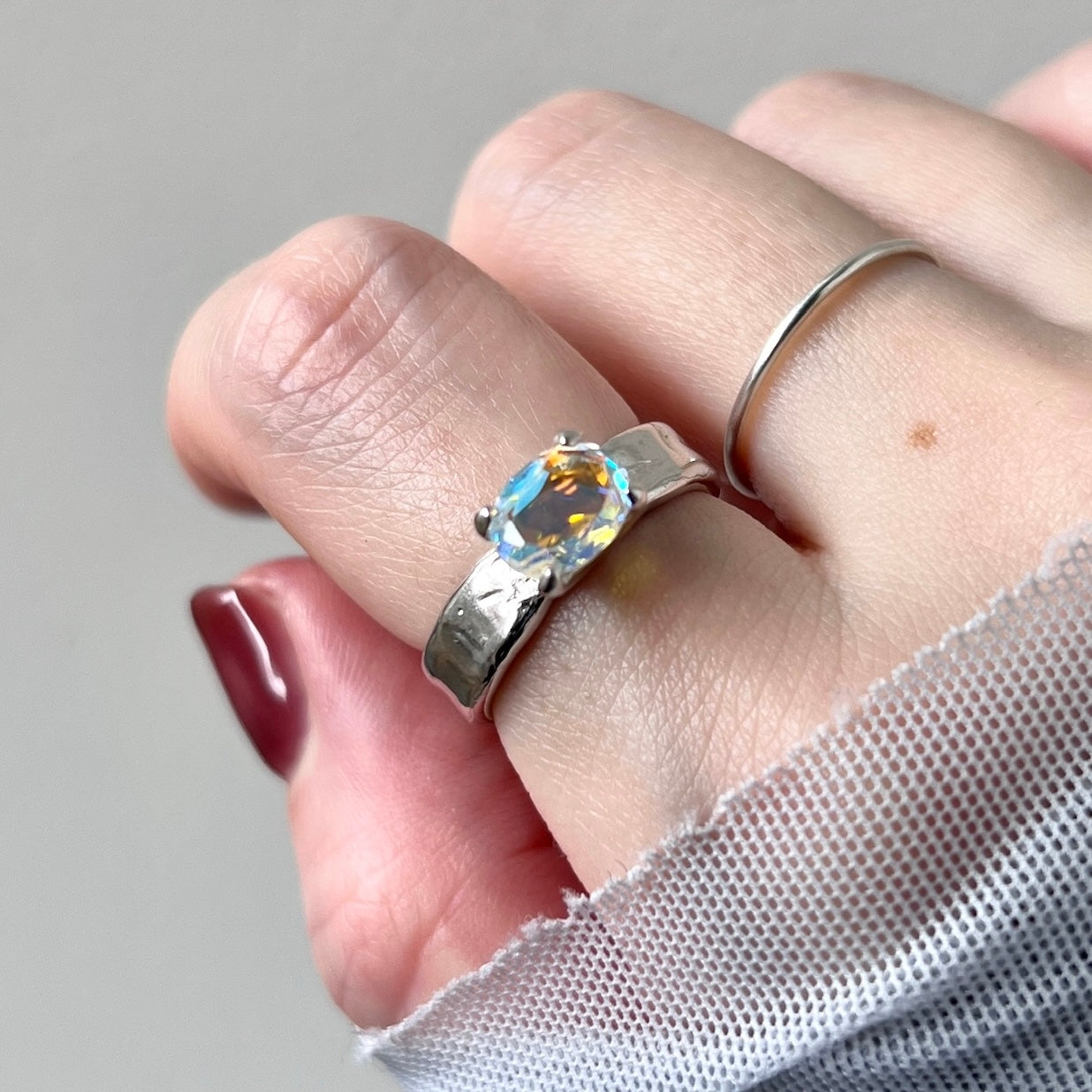 [ angel aura quartz ] um silver ring
