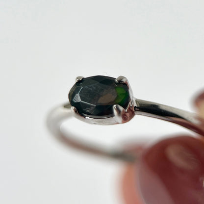 [ black opal ] oval faceted cut ring  silver [ free size ]
