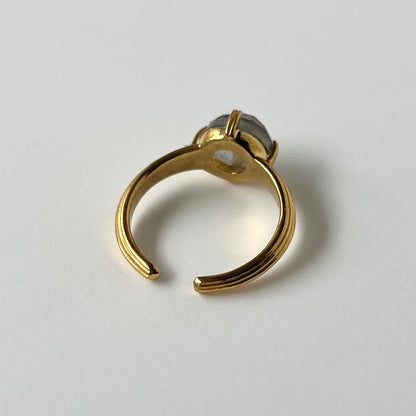 [ labradorite (rose cut) ] croissant gold