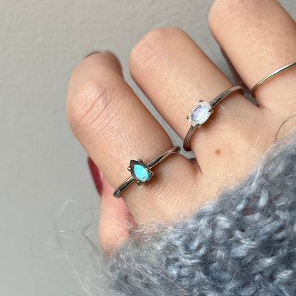 [ labradorite ] dorp faceted cut ring  silver [ free size ]