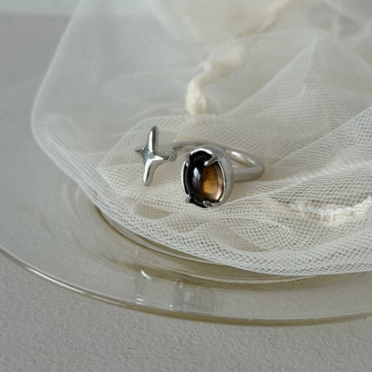 [ smoky quartz ] four pointed star silver