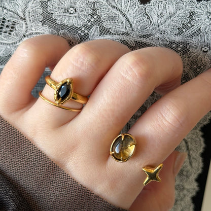 [ smoky quartz ] four pointed star gold [ free size ]