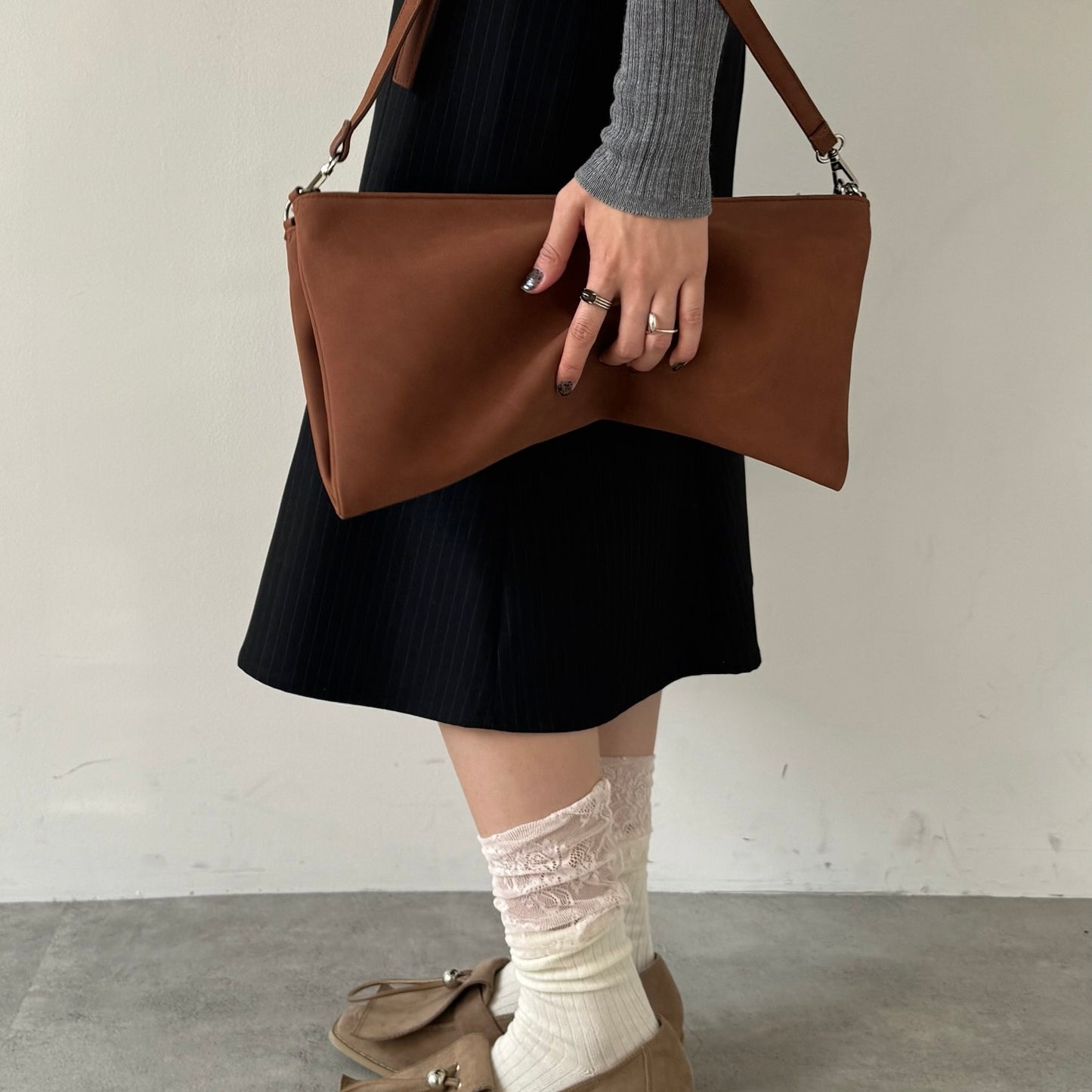 【BROWN】2way suede shoulder tote bag