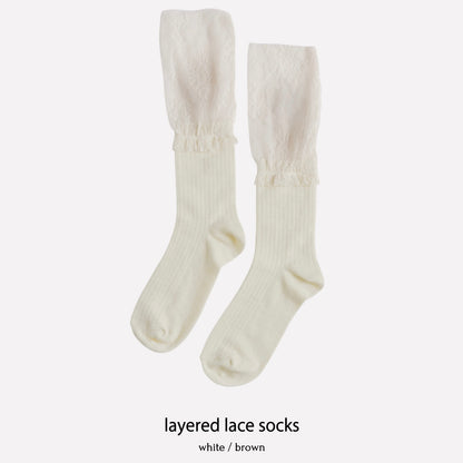 【WHITE】layered lace socks