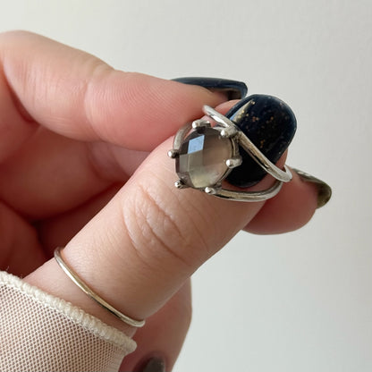 [ smoky quarz (multi-faceted) ] double silver [ free size ]