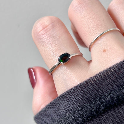 [ black opal ] oval faceted cut ring  silver [ free size ]