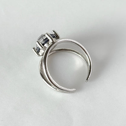 [ blue gold stone & crystal (multi-faceted) ] double silver [ free size ]