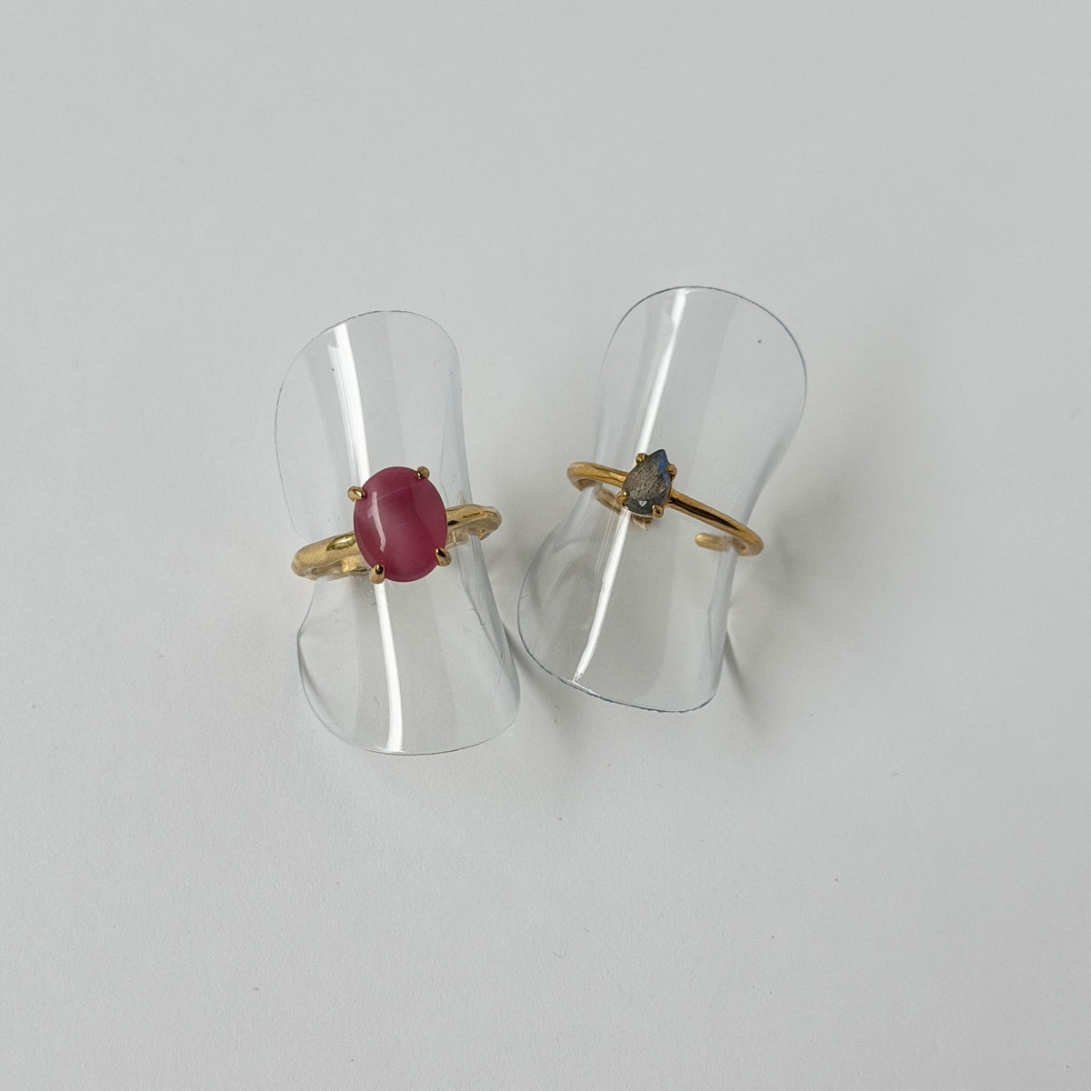 【2 rings set】oval RING & [ labradorite ] drop faceted cut ring gold
