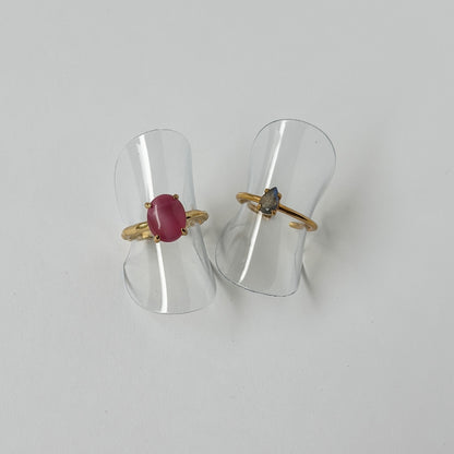 【2 rings set】oval RING & [ labradorite ] drop faceted cut ring gold