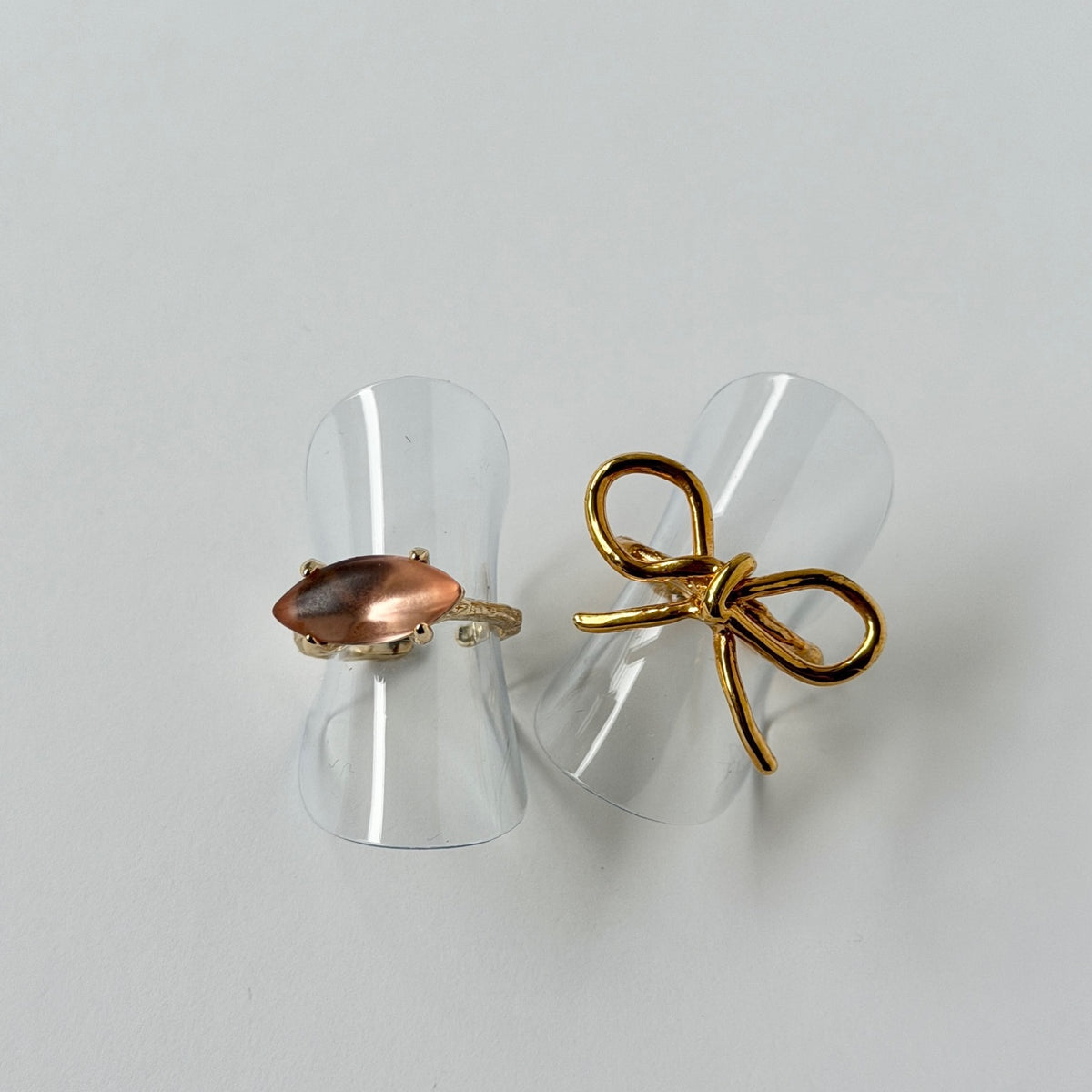 【2 rings set】[ pink ] gem MARQUISE gold & [ gold ] ribbon ring