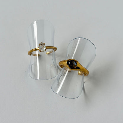 【2 rings set】[ rainbow moon stone ] drop faceted cut ring gold & [ blue labradorite ] pebble gold