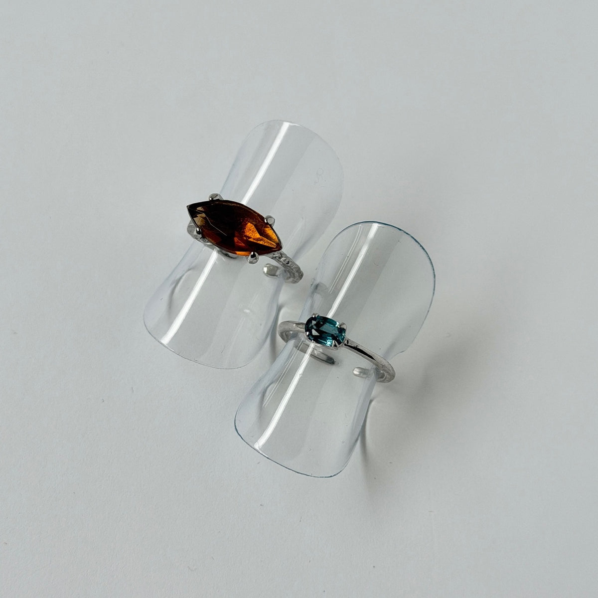 【2 rings set】[ brown ] gem MARQUISE silver & [ indigo blue kyanite ] oval faceted cut ring  silver
