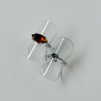【2 rings set】[ brown ] gem MARQUISE silver & [ indigo blue kyanite ] oval faceted cut ring  silver