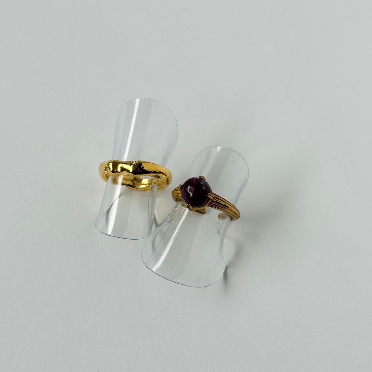 【2 rings set】[ lepidolite ] croissant gold & [ mint ] nuanced pinky ring [ gold ]