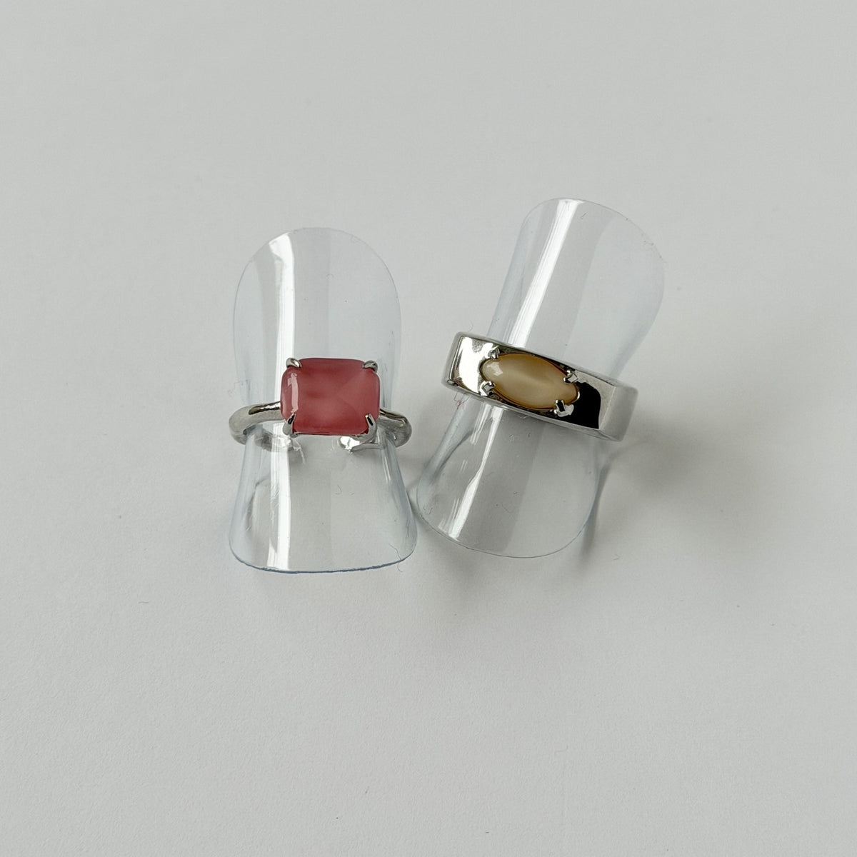 【2 rings set】[ dark pink ] gem OCTAGON silver & [ yellow moon glass ] europa silver