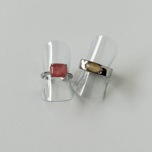 【2 rings set】[ dark pink ] gem OCTAGON silver & [ yellow moon glass ] europa silver