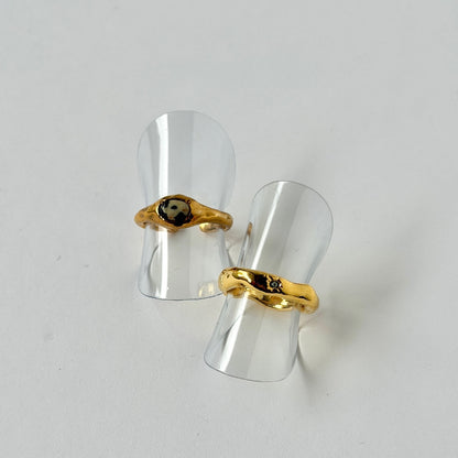 【2 rings set】[ dalmatian jasper ] pebble gold & [ mint ] nuanced pinky ring [ gold ]