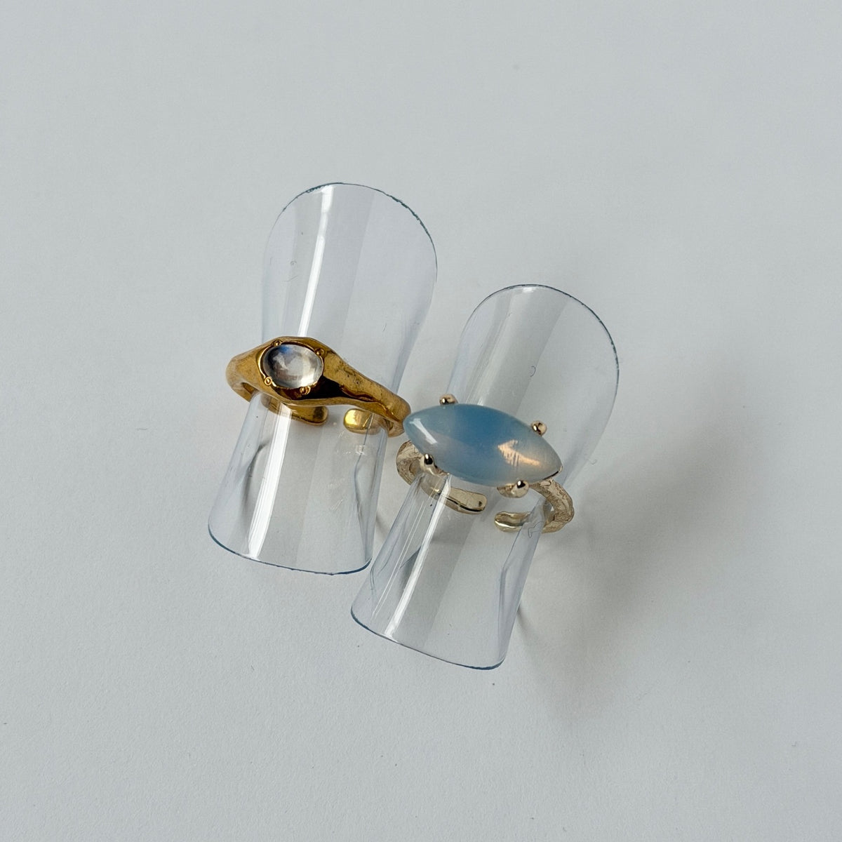 【2 rings set】[ royal blue moon stone ] pebble gold & [ opal ] gem MARQUISE gold
