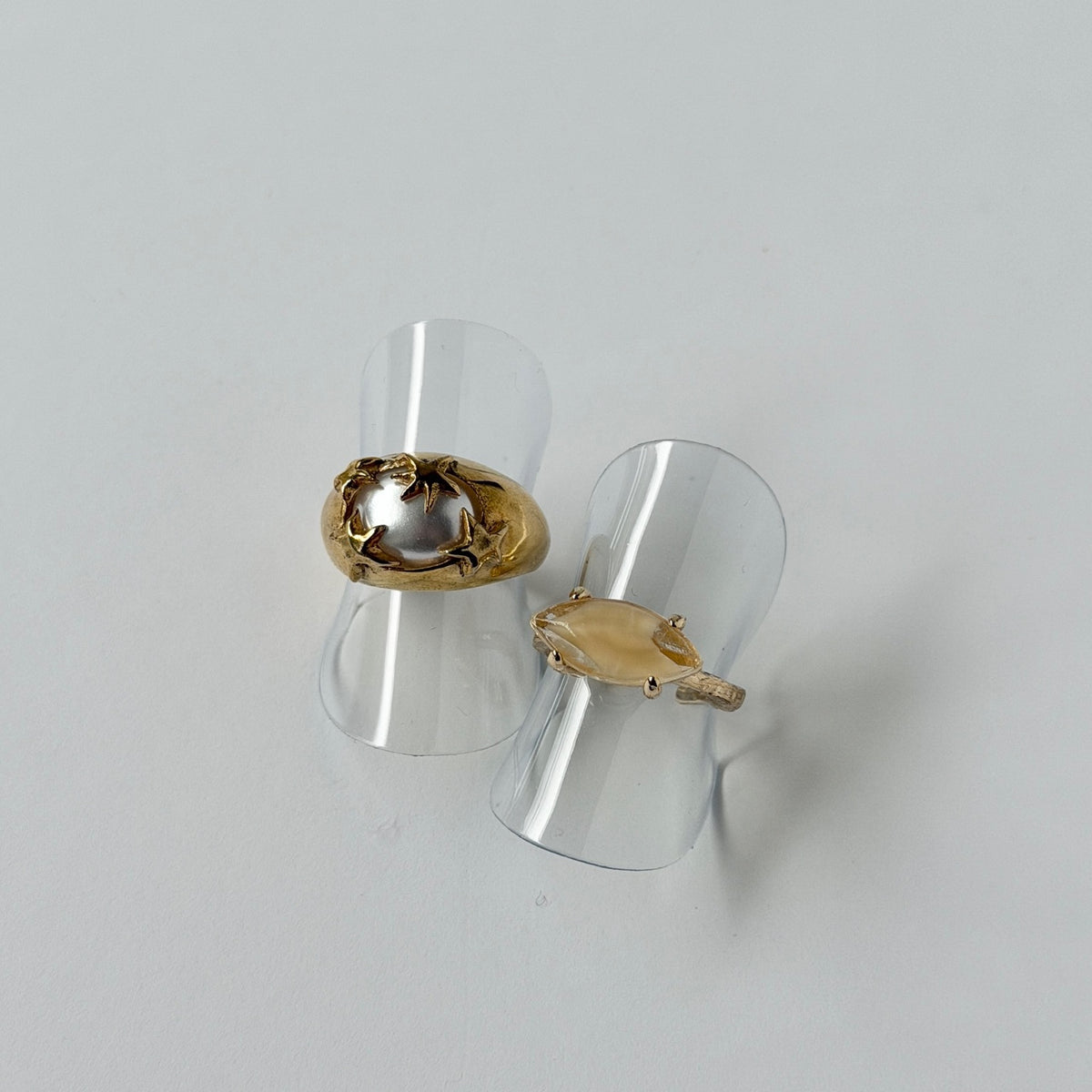 【2 rings set】[ vintage pearl ] twinkle ring gold & [ yellow ] gem MARQUISE gold