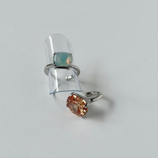 【2 rings set】[ opal ] gem OCTAGON silver & [ champagne ] GEM ear cuff silver（イヤーカフ）