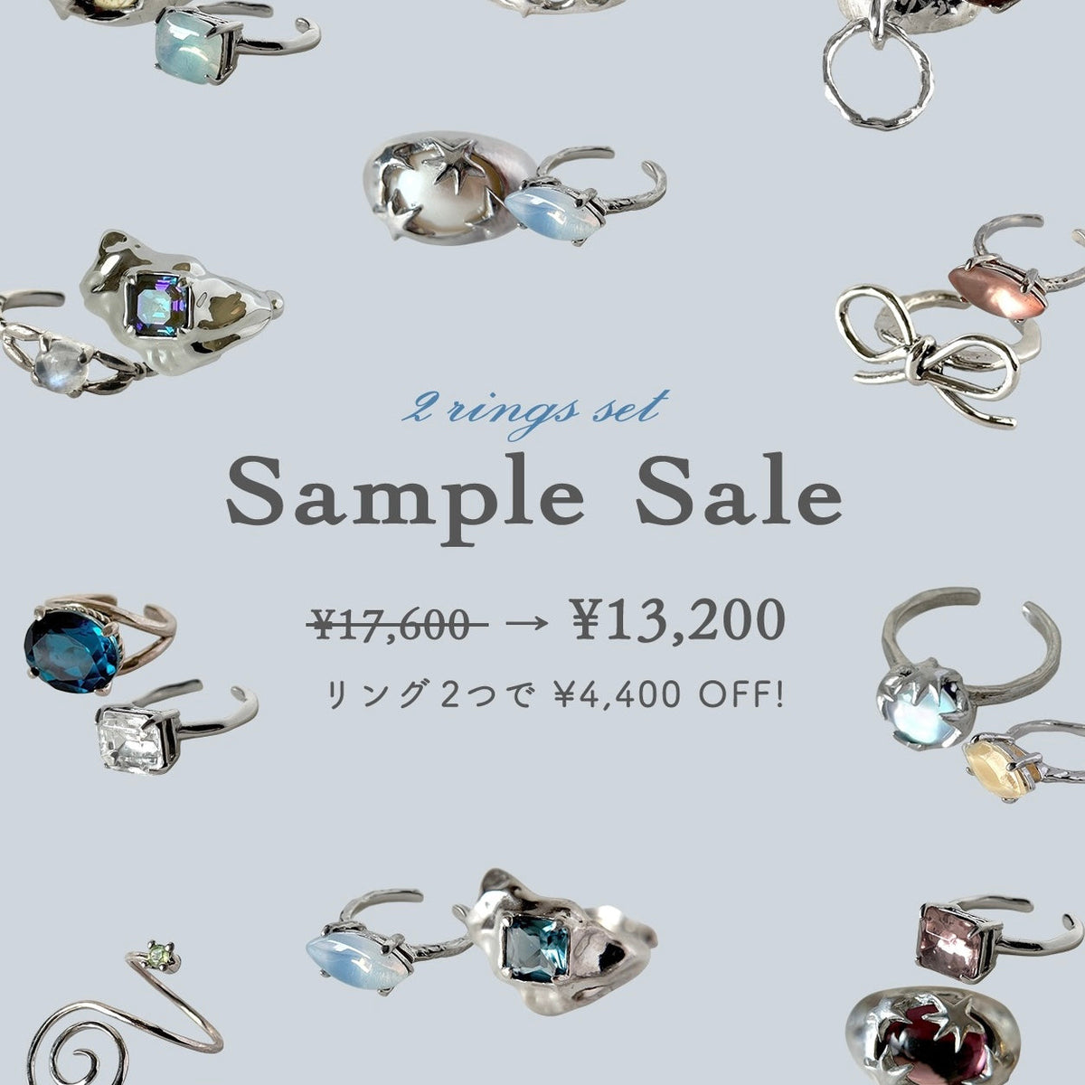 【2 rings set】[ silver ] ribbon ring & [ dark pink ] gem OCTAGON silver