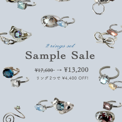 【2 rings set】[ dark pink ] gem OCTAGON silver & [ yellow moon glass ] europa silver