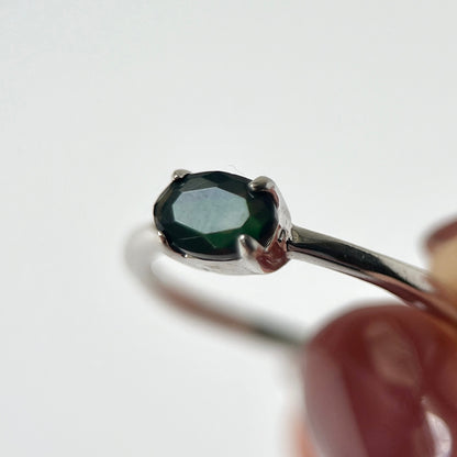 [ black opal ] oval faceted cut ring  silver [ free size ]