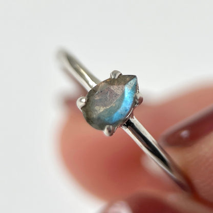 [ labradorite ] dorp faceted cut ring  silver [ free size ]