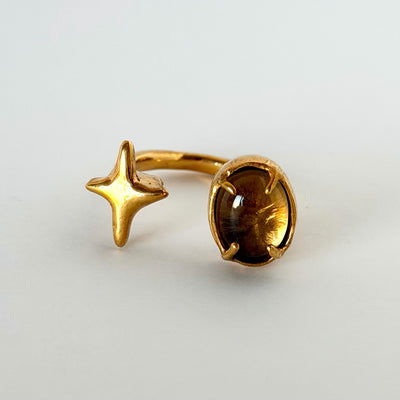[ smoky quartz ] four pointed star gold