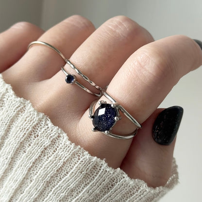 [ blue gold stone & crystal (multi-faceted) ] double silver [ free size ]