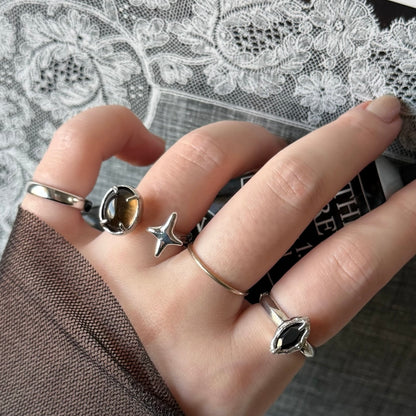[ smoky quartz ] four pointed star silver
