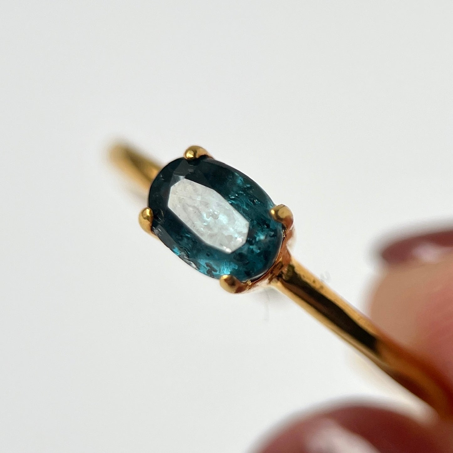 [ indigo blue kyanite ] oval faceted cut ring  gold [ free size ]