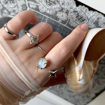 [ rainbow moon stone ] four pointed star silver