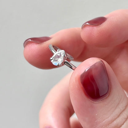 [ rainbow moon stone ] dorp faceted cut ring  silver [ free size ]