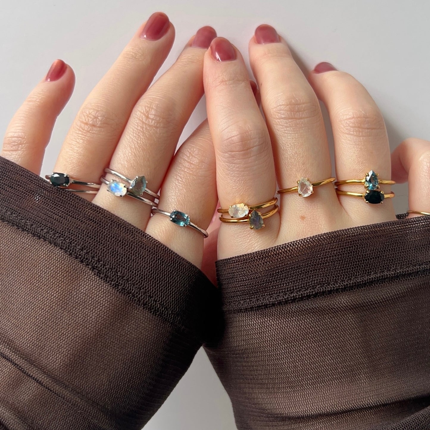 [ labradorite ] dorp faceted cut ring  gold [ free size ]