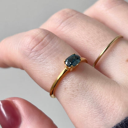 [ indigo blue kyanite ] oval faceted cut ring  gold [ free size ]