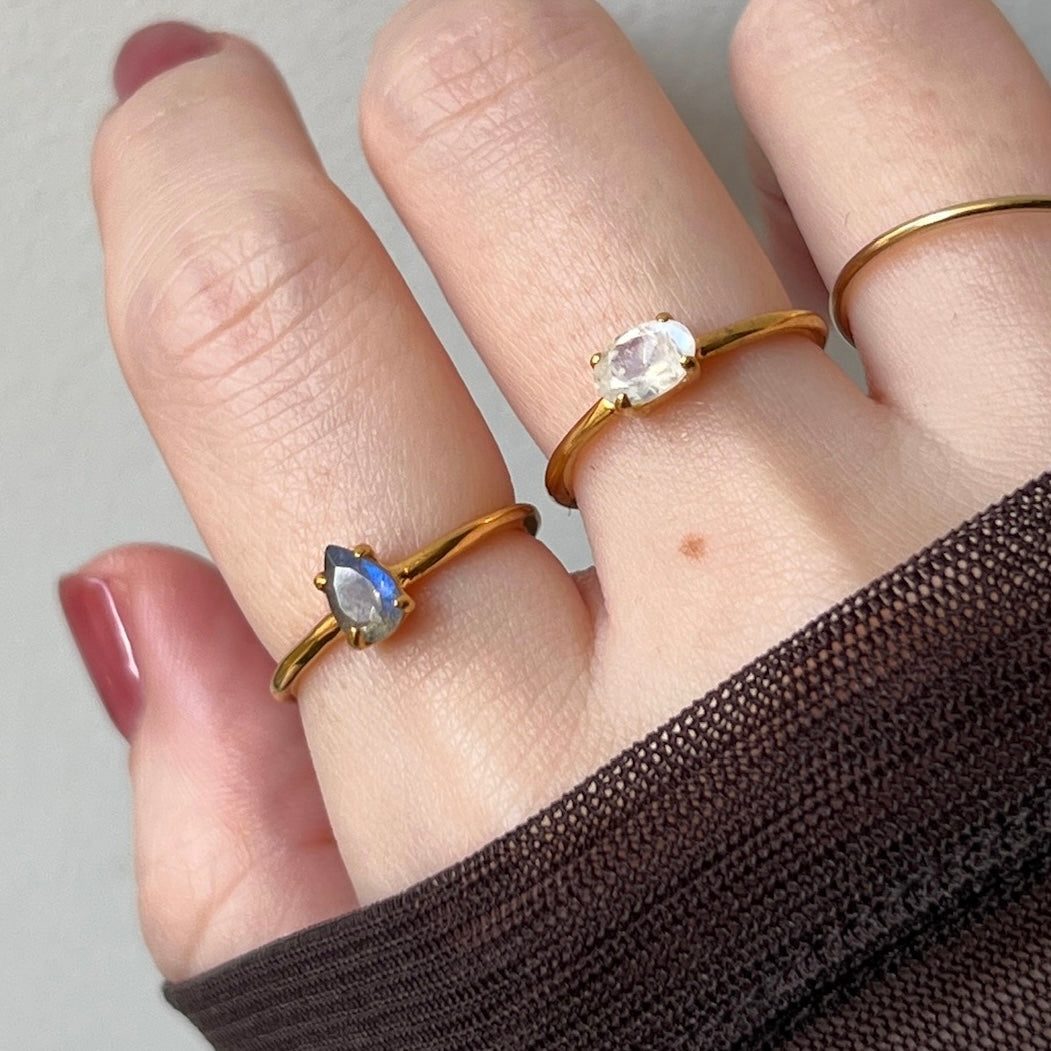 [ labradorite ] dorp faceted cut ring  gold [ free size ]