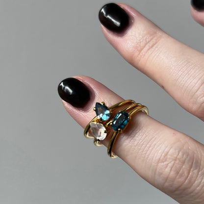 [ indigo blue kyanite ] oval faceted cut ring  gold [ free size ]