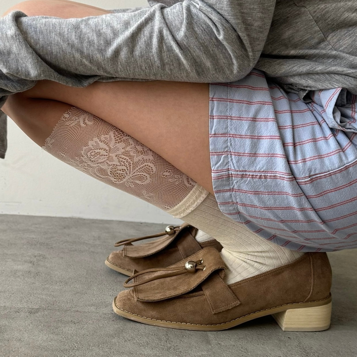 【WHITE】layered lace socks