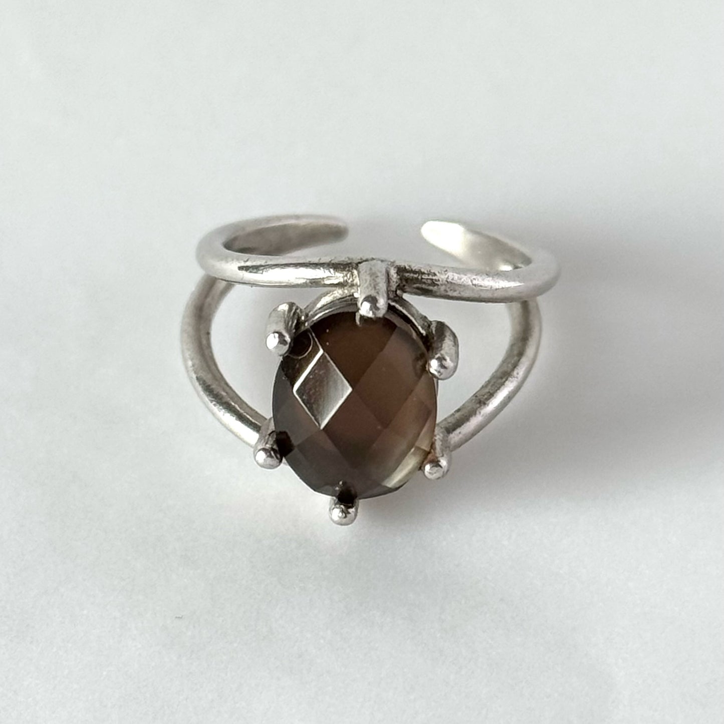 [ smoky quarz (multi-faceted) ] double silver [ free size ]