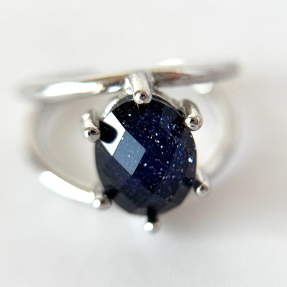 [ blue gold stone & crystal (multi-faceted) ] double silver [ free size ]