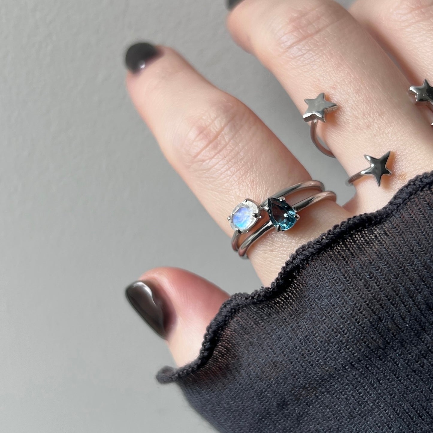 [ rainbow moon stone ] oval faceted cut ring  silver