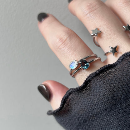 [ rainbow moon stone ] oval faceted cut ring  silver
