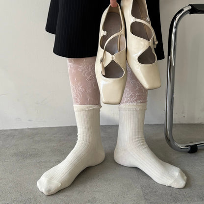 【WHITE】layered lace socks