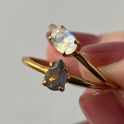 [ labradorite ] dorp faceted cut ring  gold [ free size ]