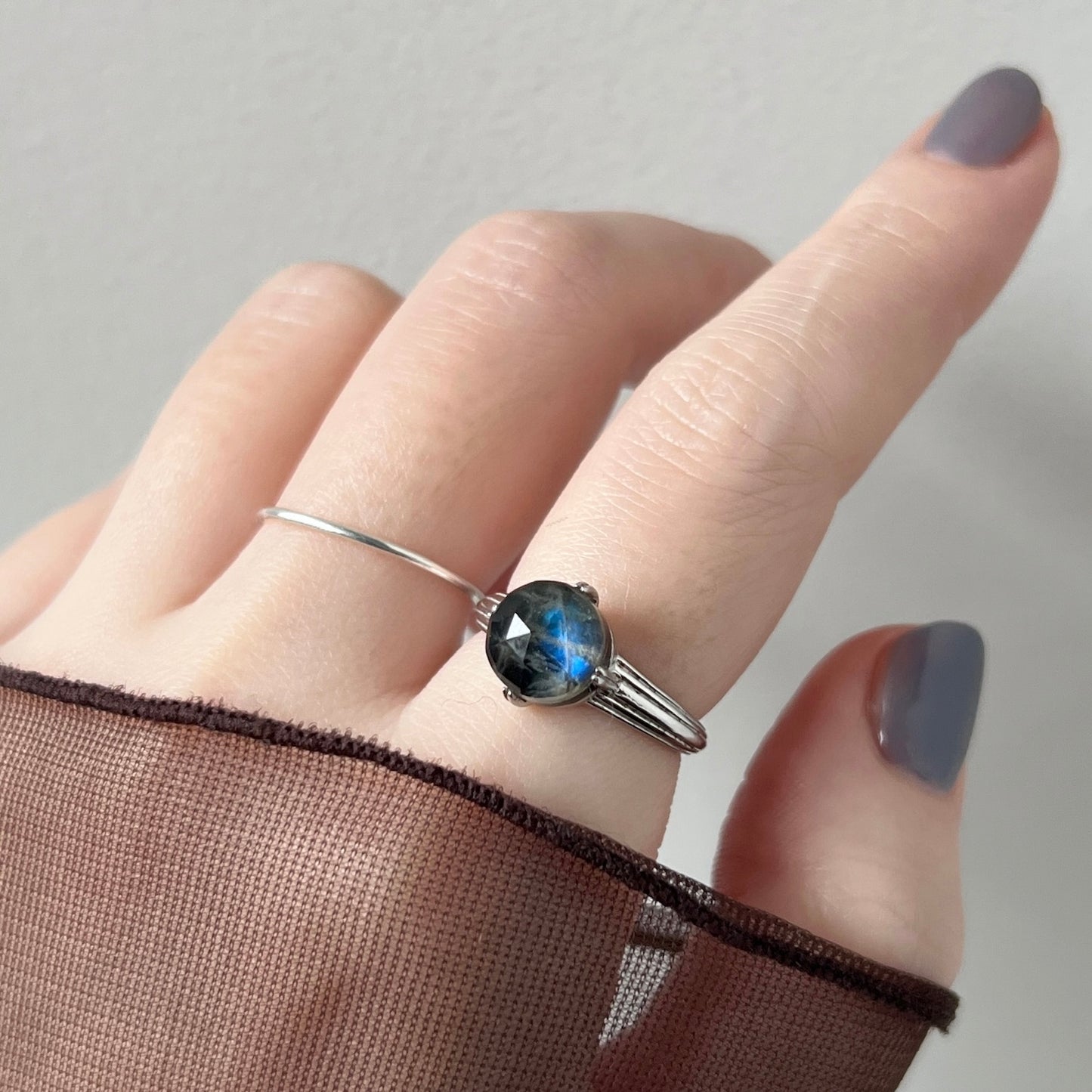 [ onyx, labradorite & crystal ] croissant silver
