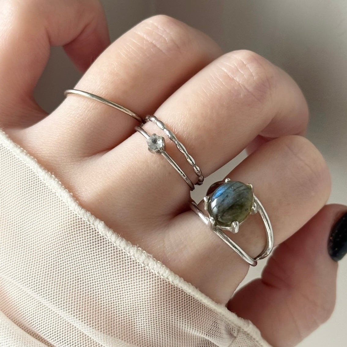 [ gray labradorite ] double silver [ free size ]